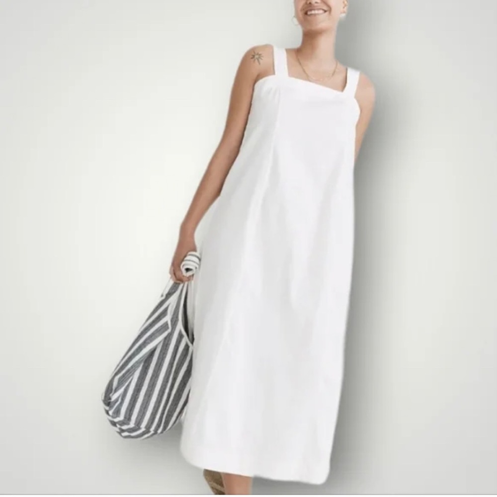 NWT Madewell Linen Cotton Princess-Seamed Midi Dress small NF906 sleeveless